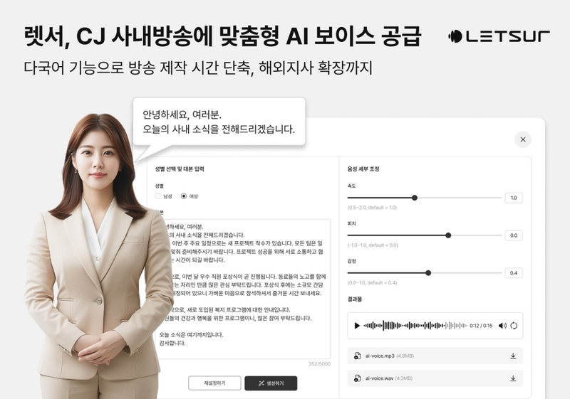 렛서, CJ 사내방송에 AI 보이스 공급...“AI 컨설팅 역량 증명“